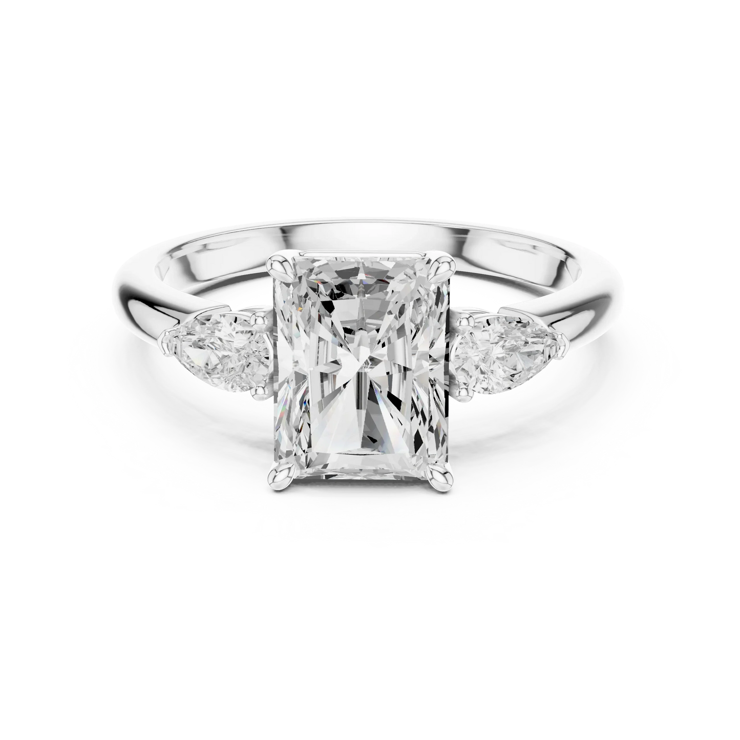 Radiant three-stone ring in white gold with pear side stones and lab-grown diamond 鈥?Australia
