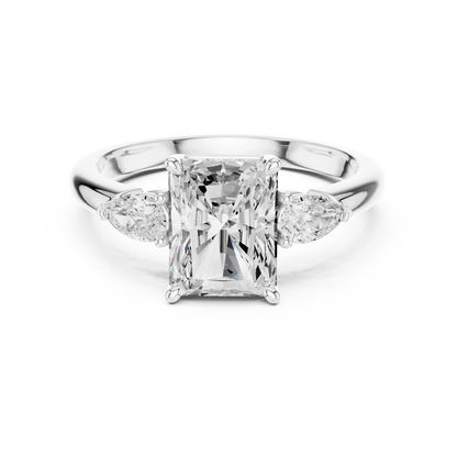Radiant three-stone ring in white gold with pear side stones and lab-grown diamond 鈥?Australia