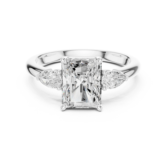 Radiant three-stone ring in white gold with pear side stones and lab-grown diamond 鈥?Australia