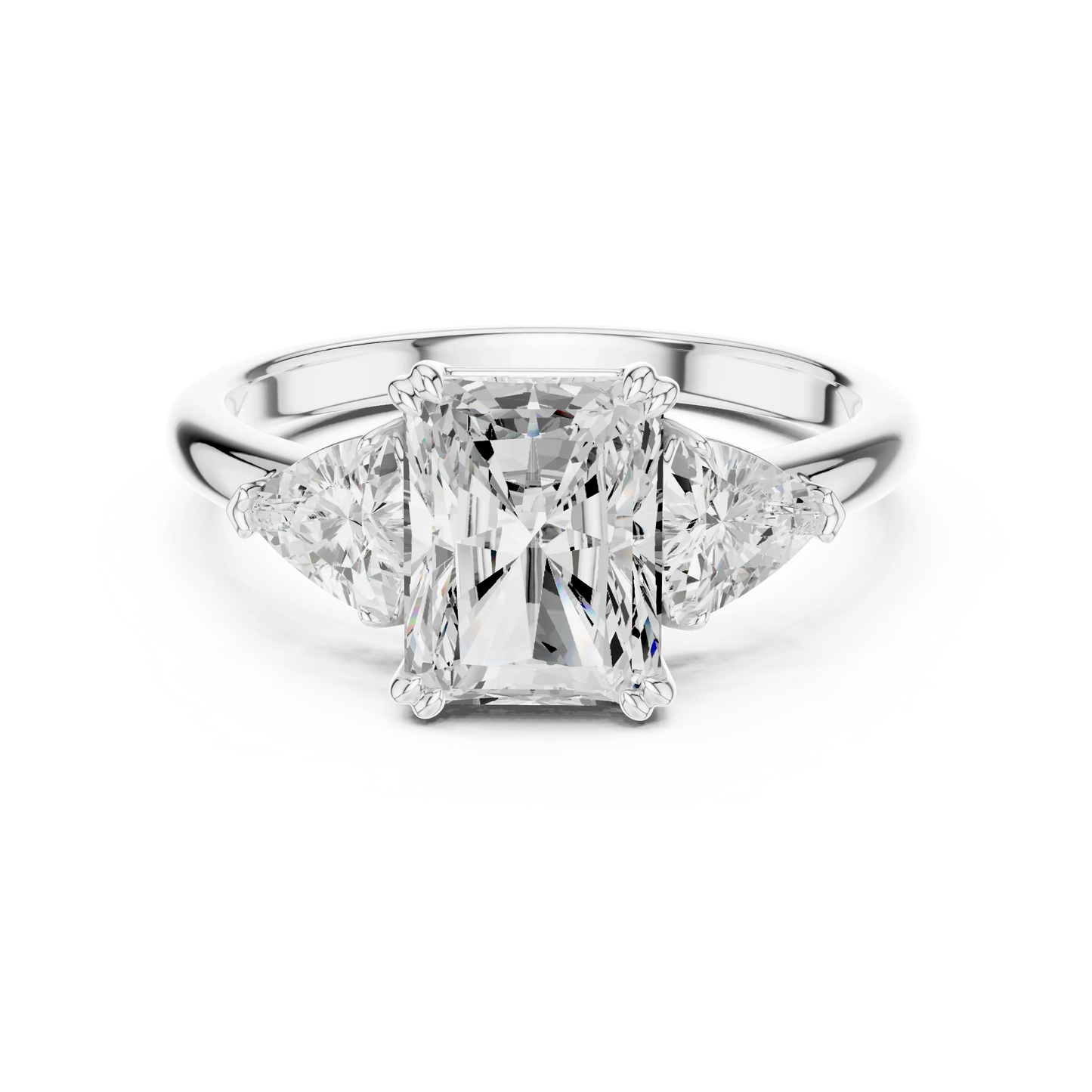 Radiant three-stone ring in white gold with trillion cut side stones and lab-grown diamond 鈥?Australia
