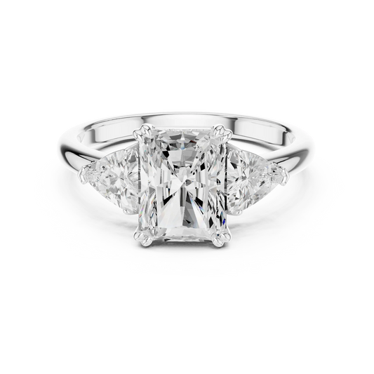 Radiant three-stone ring in white gold with trillion cut side stones and lab-grown diamond 鈥?Australia