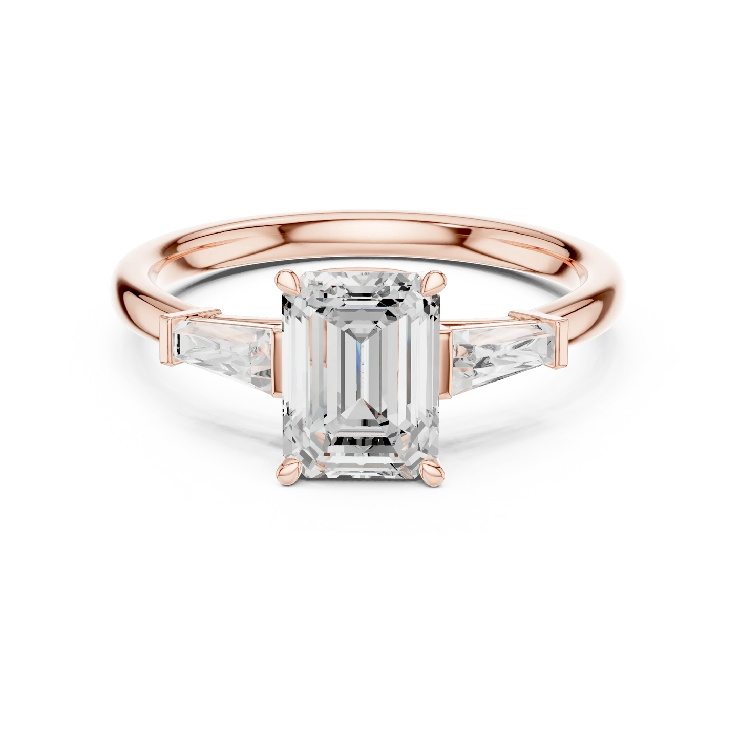 Regal trinity emerald diamond ring in rose gold with lab-grown diamonds – Australia