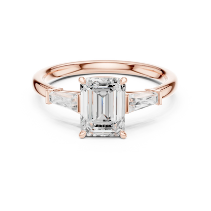 Regal trinity emerald diamond ring in rose gold with lab-grown diamonds – Australia