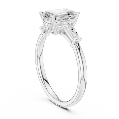 Back view of white gold regal trinity emerald diamond ring with lab-grown diamonds – Australia