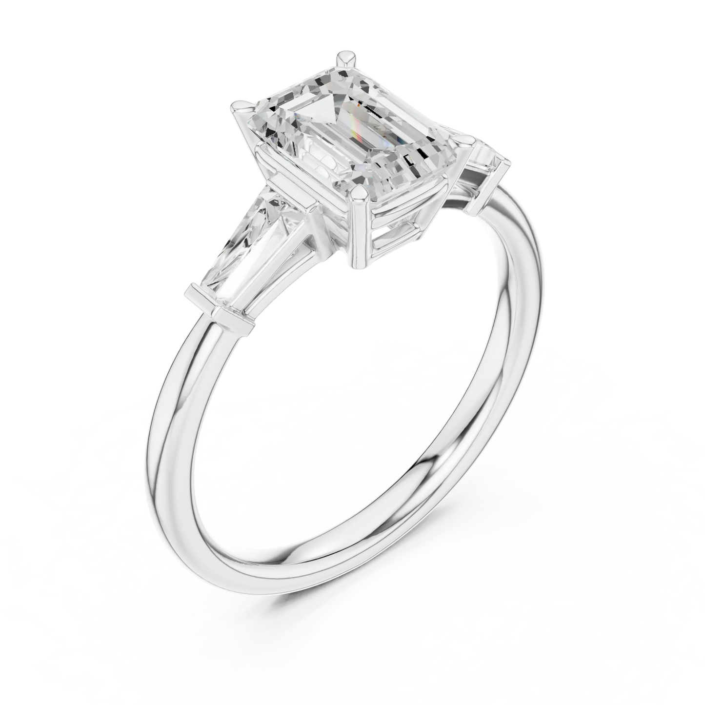 Front view of white gold regal trinity emerald diamond ring with lab-grown diamonds – Australia