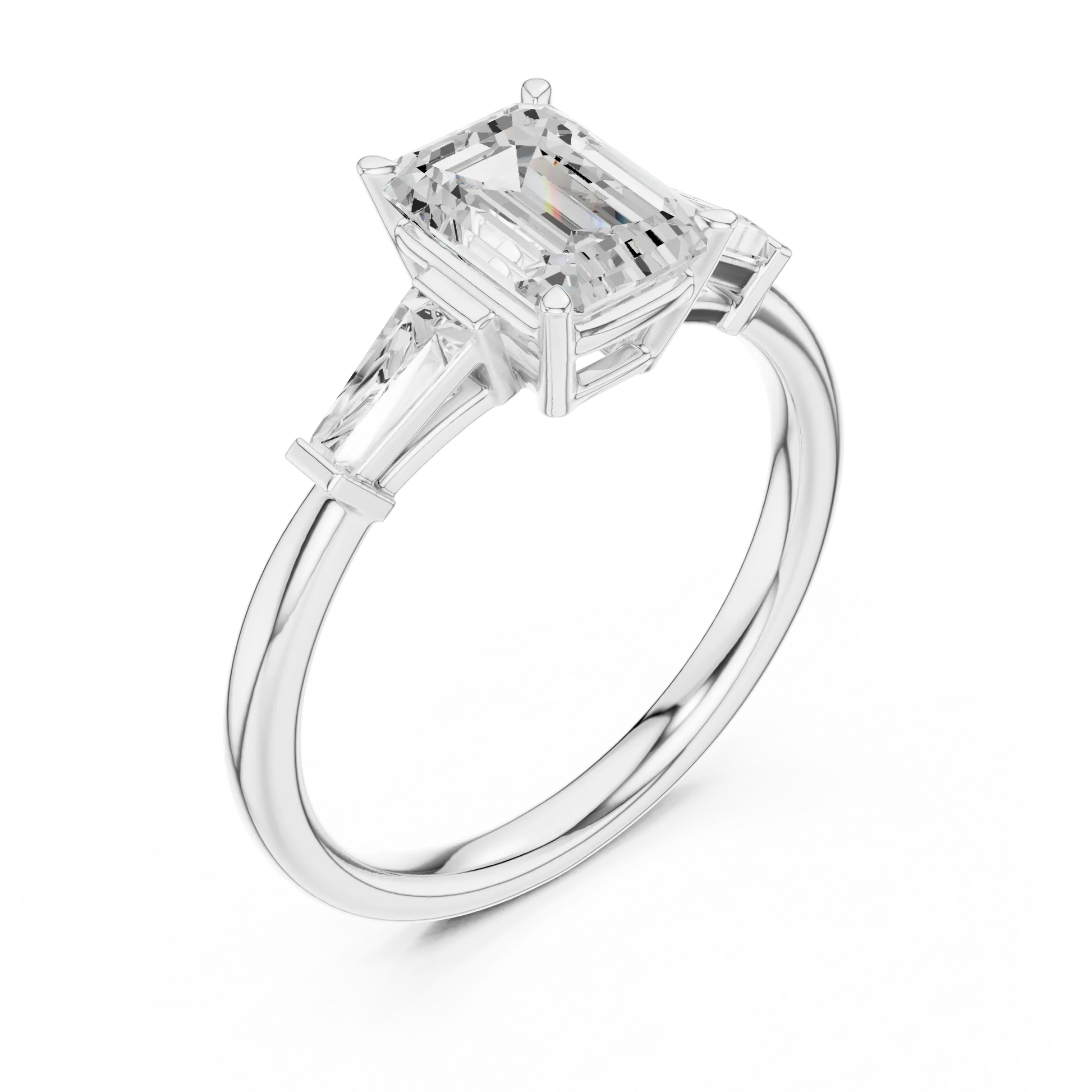 Front view of white gold regal trinity emerald diamond ring with lab-grown diamonds – Australia