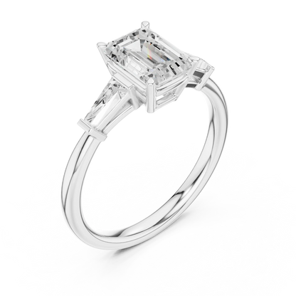 Front view of white gold regal trinity emerald diamond ring with lab-grown diamonds – Australia