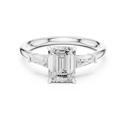 Regal trinity emerald diamond ring in white gold with lab-grown diamonds – Australia