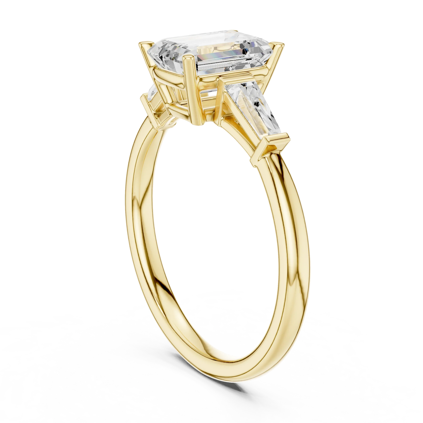 Back view of yellow gold regal trinity emerald diamond ring with lab-grown diamonds – Australia