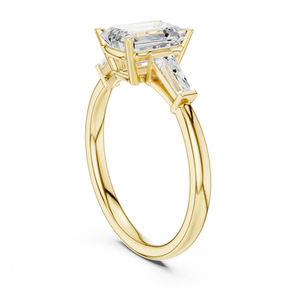 Back view of yellow gold regal trinity emerald diamond ring with lab-grown diamonds – Australia