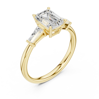 Front view of yellow gold regal trinity emerald diamond ring with lab-grown diamonds – Australia