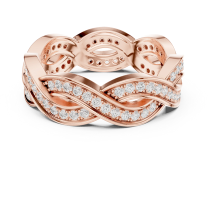 Round brilliant braided infinity eternity band with lab-grown diamonds in rose gold with modern romantic finish
