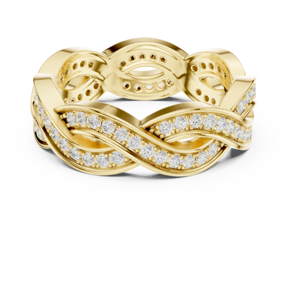 Round brilliant braided infinity eternity band with lab-grown diamonds in yellow gold with classic luxury appeal