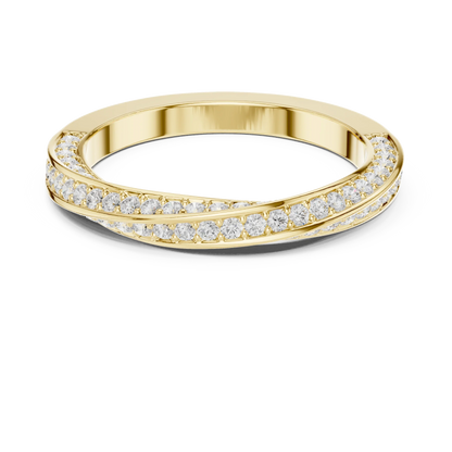 Round brilliant crossover twist pav茅 eternity band with lab-grown diamonds in yellow gold with classic luxury appeal