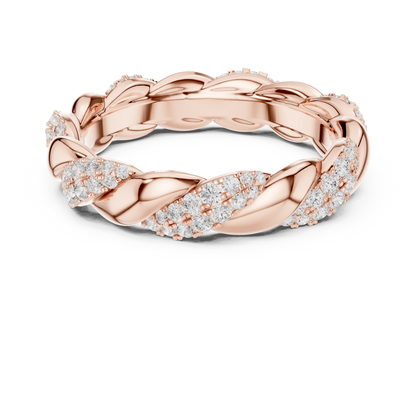 Round brilliant twisted rope pav茅 eternity band with lab-grown diamonds in rose gold with modern romantic finish