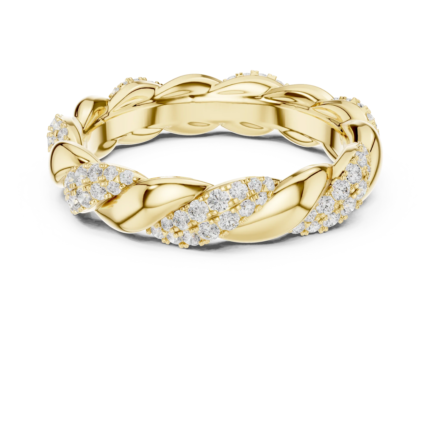 Round brilliant twisted rope pav茅 eternity band with lab-grown diamonds in yellow gold with classic luxury appeal