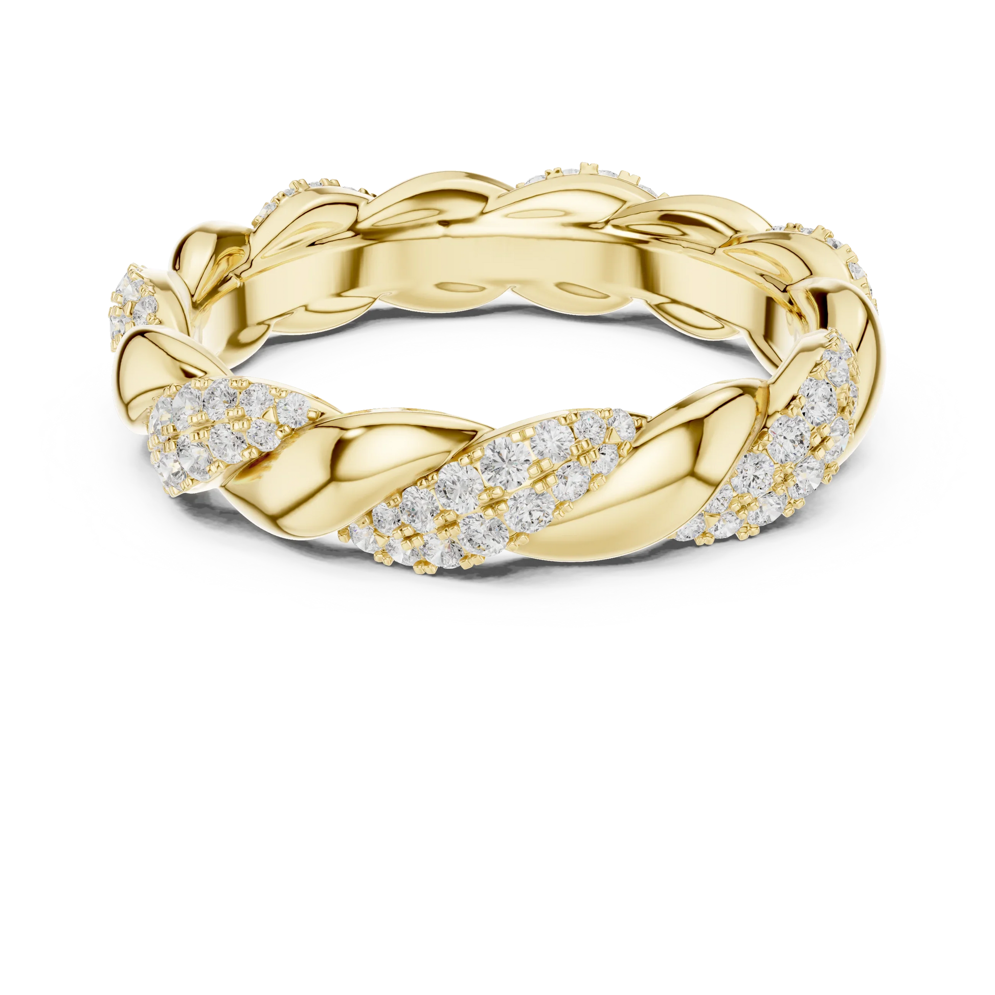 Round brilliant twisted rope pav茅 eternity band with lab-grown diamonds in yellow gold with classic luxury appeal