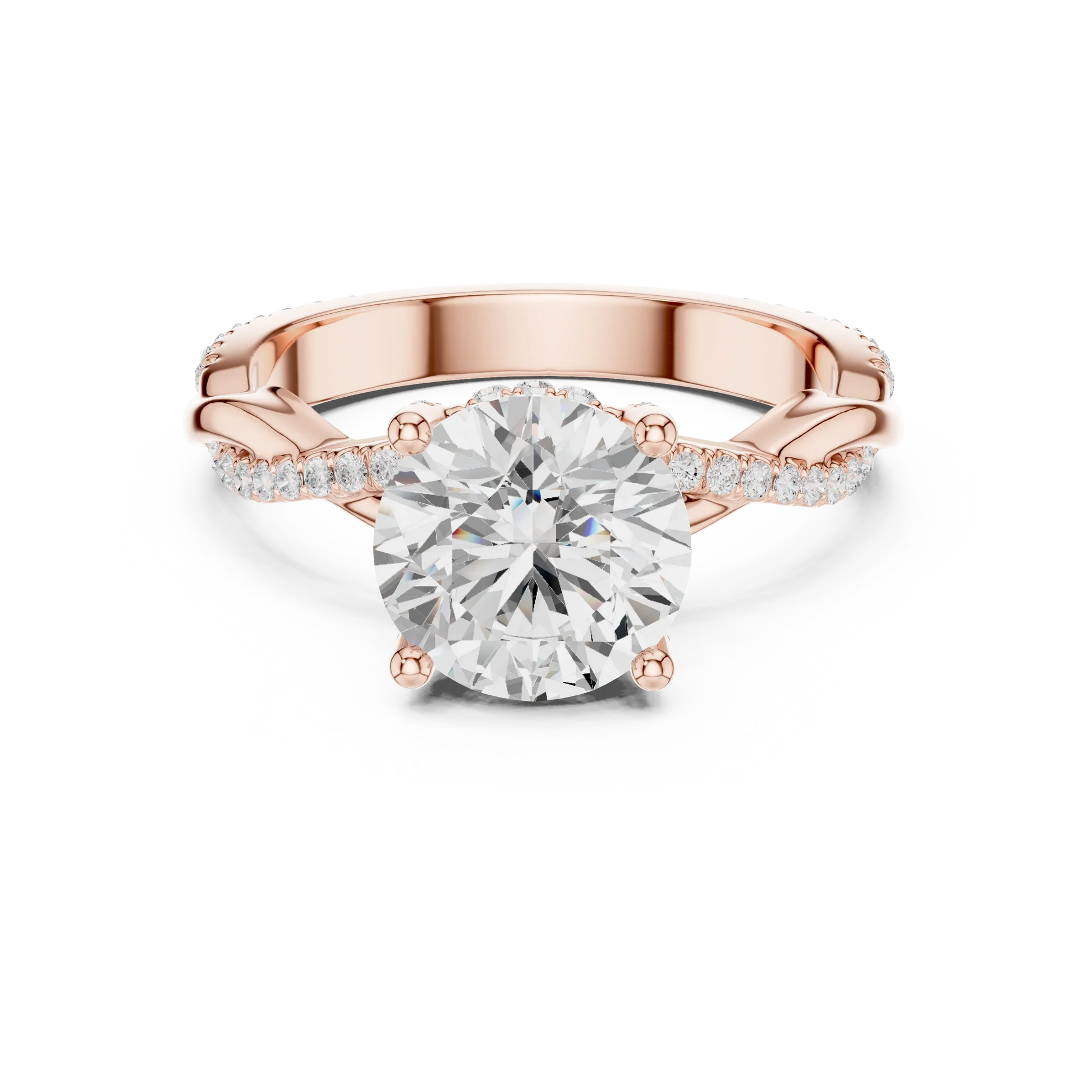 Round diamond ring in rose gold with twisted vine pave band and lab-grown diamond – Australia