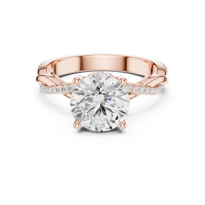 Round diamond ring in rose gold with twisted vine pave band and lab-grown diamond – Australia