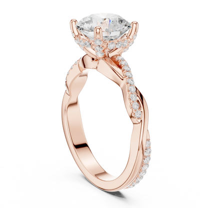 Back view of rose gold round diamond ring with twisted vine pave band and lab-grown diamond – Australia