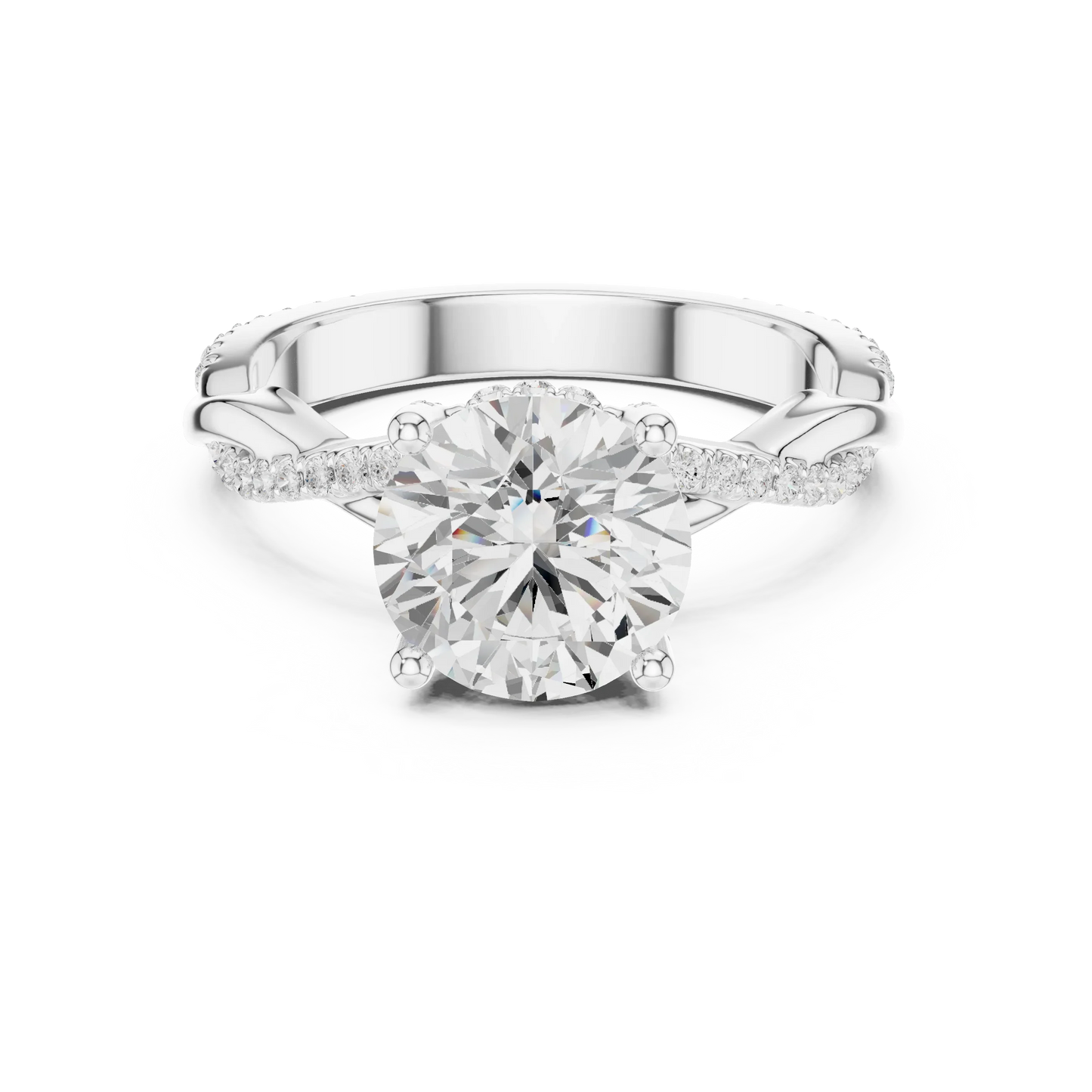 Round diamond ring in white gold with twisted vine pave band and lab-grown diamond – Australia