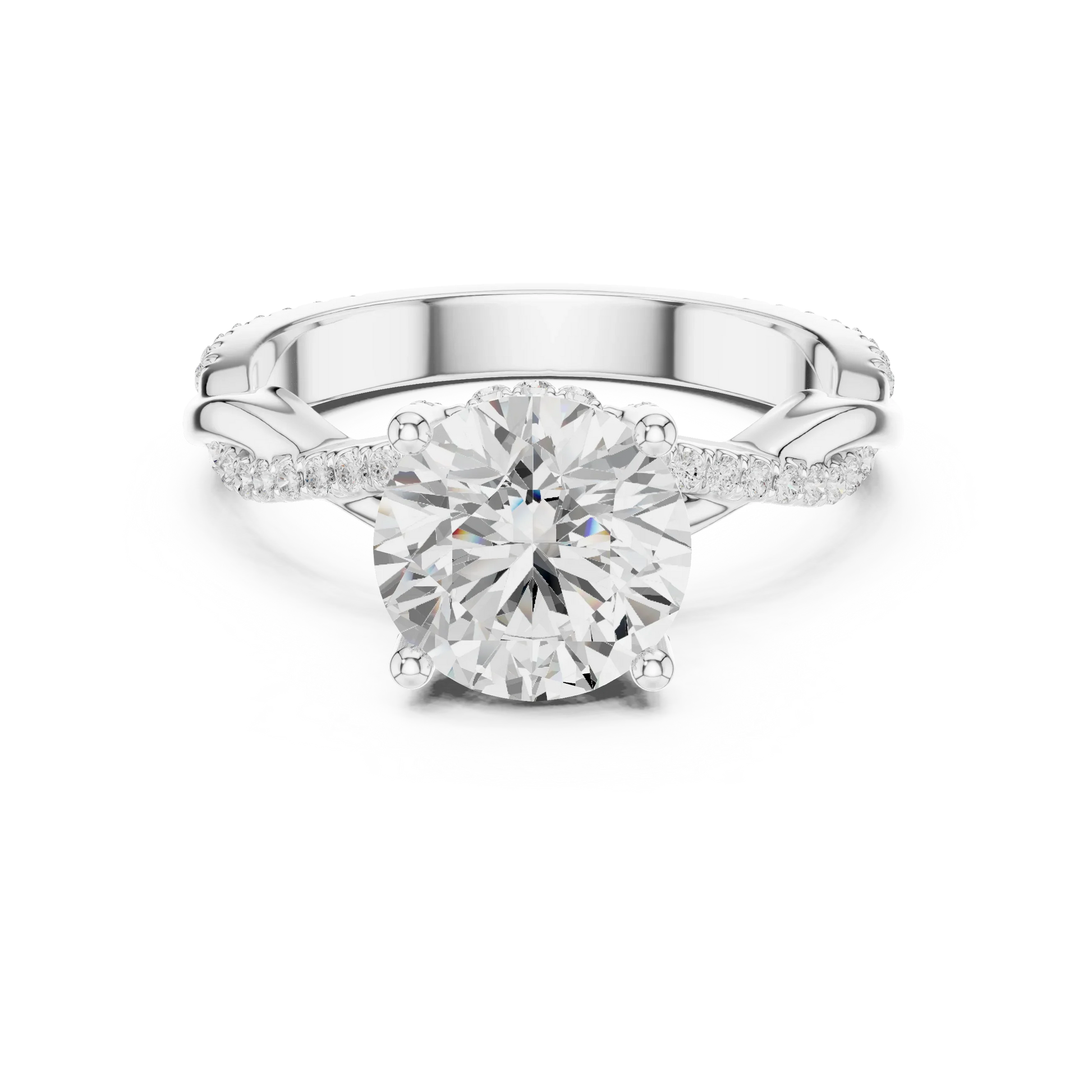 Round diamond ring in white gold with twisted vine pave band and lab-grown diamond – Australia