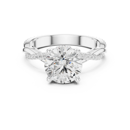 Round diamond ring in white gold with twisted vine pave band and lab-grown diamond – Australia