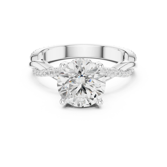 Round diamond ring in white gold with twisted vine pave band and lab-grown diamond – Australia