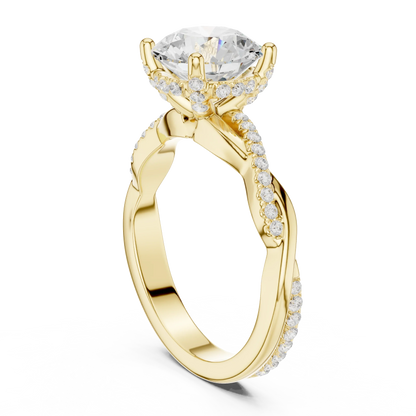 Back view of yellow gold round diamond ring with twisted vine pave band and lab-grown diamond – Australia