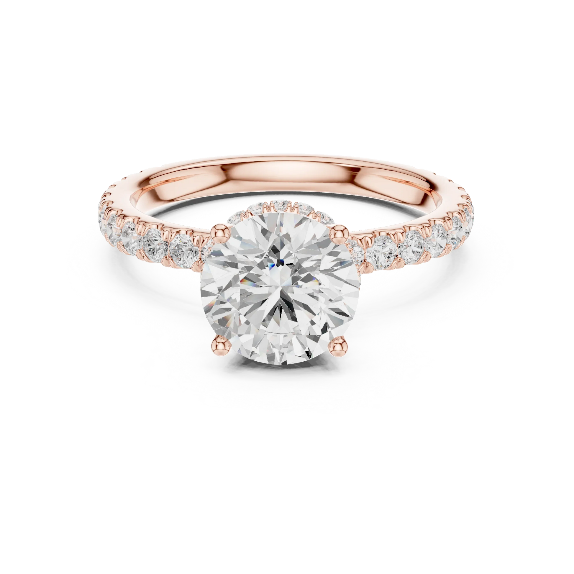 Round hidden halo ring in rose gold with pave diamond band and lab-grown diamond 鈥?Australia
