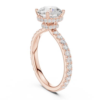 Back view of rose gold round hidden halo ring with pave diamond band and lab-grown diamond 鈥?Australia