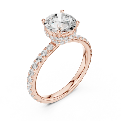 Front view of rose gold round hidden halo ring with pave diamond band and lab-grown diamond 鈥?Australia