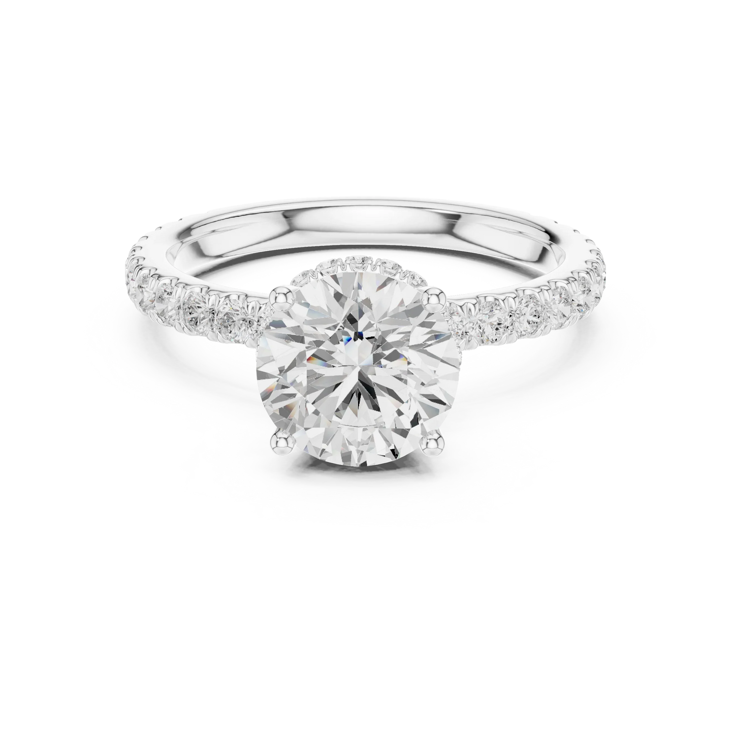 Round hidden halo ring in white gold with pave diamond band and lab-grown diamond 鈥?Australia