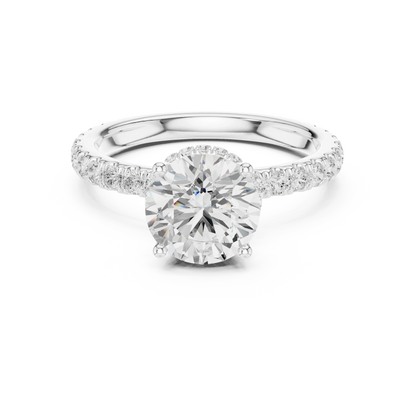 Round hidden halo ring in white gold with pave diamond band and lab-grown diamond 鈥?Australia