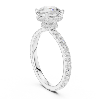 Back view of white gold round hidden halo ring with pave diamond band and lab-grown diamond 鈥?Australia