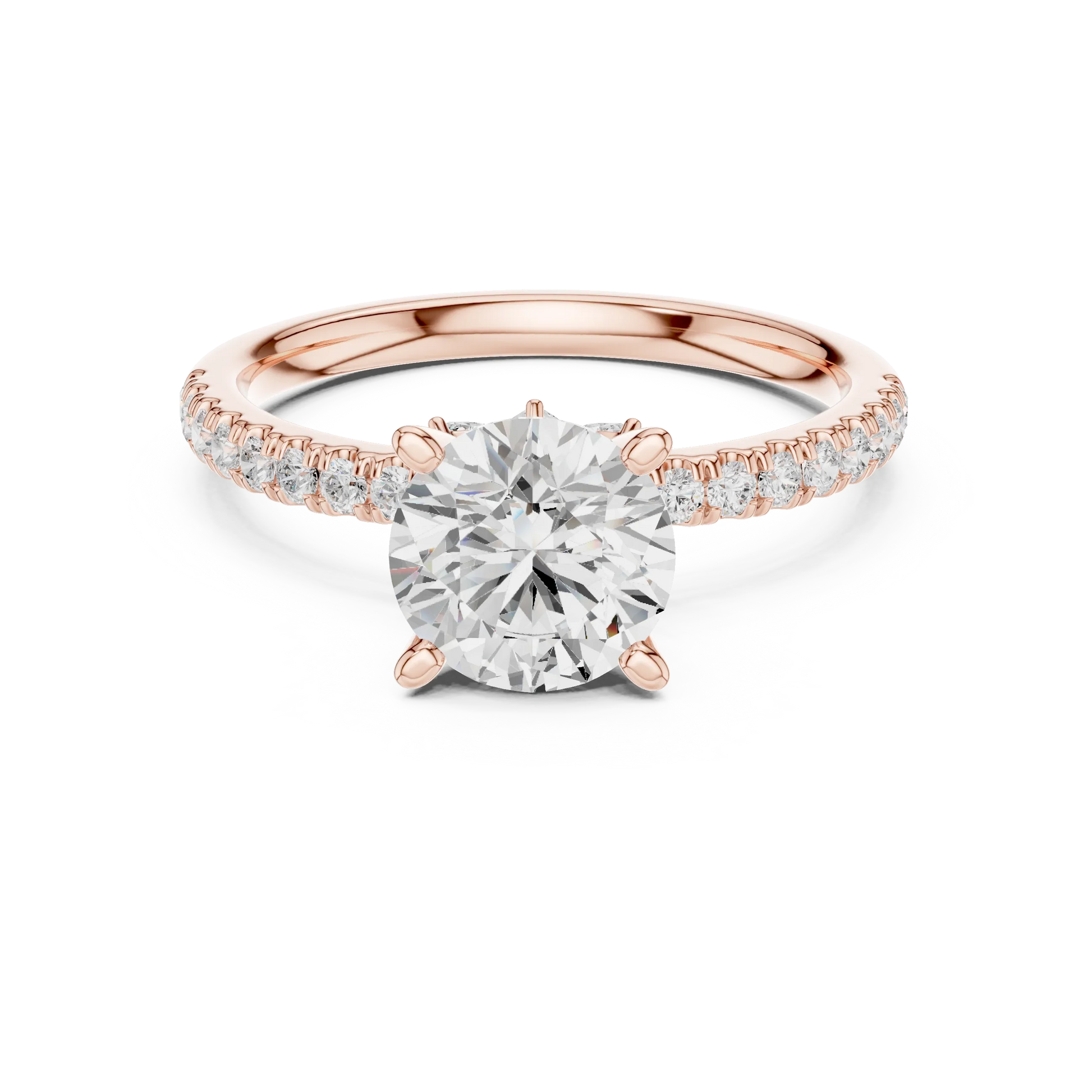 Round solitaire ring in rose gold with pave diamond band and lab-grown diamond – Australia