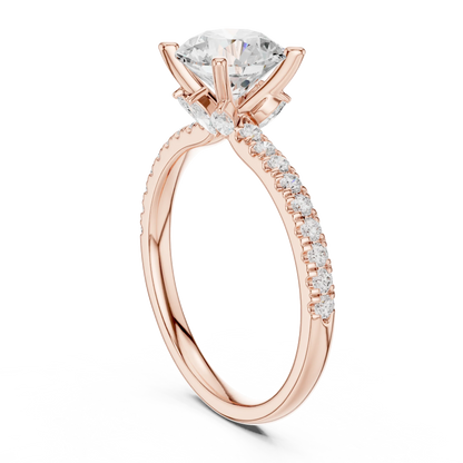Back view of rose gold round solitaire ring with pave diamond band and lab-grown diamond – Australia