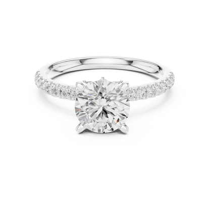 Round solitaire ring in white gold with pave diamond band and lab-grown diamond – Australia