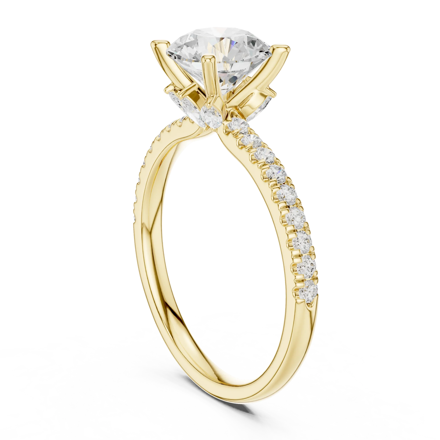 Back view of yellow gold round solitaire ring with pave diamond band and lab-grown diamond – Australia