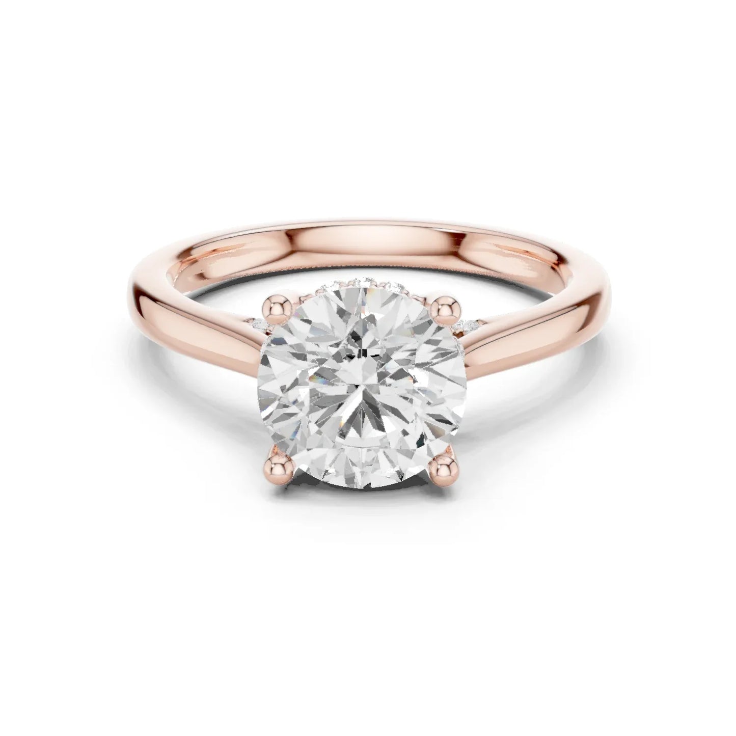Round solitaire ring in rose gold with plain domed band and lab-grown diamond – Australia