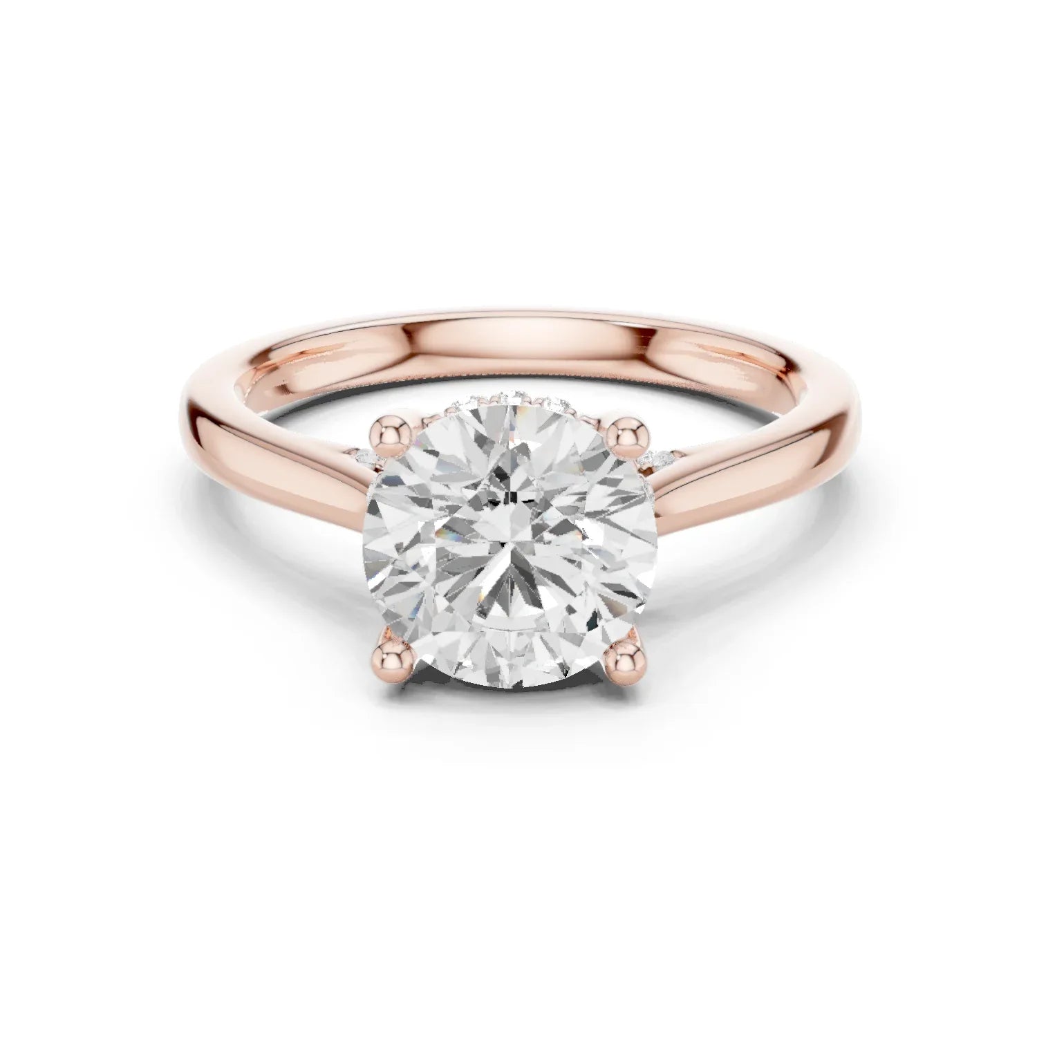 Round solitaire ring in rose gold with plain domed band and lab-grown diamond – Australia
