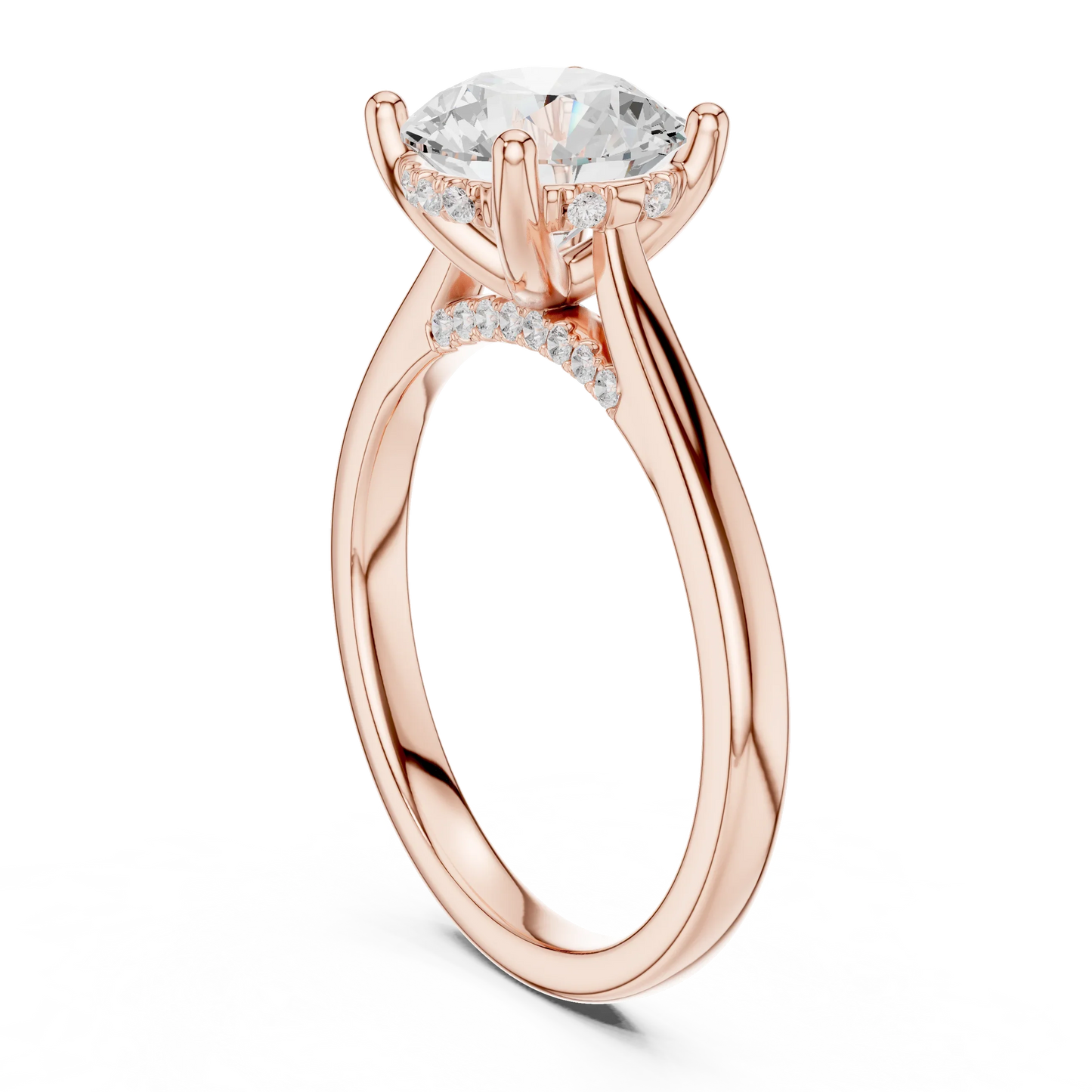 Back view of rose gold round solitaire ring with plain domed band and lab-grown diamond – Australia