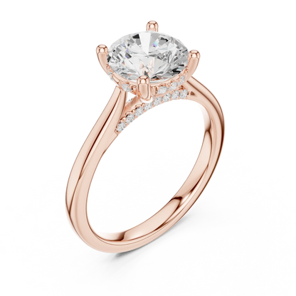 Front view of rose gold round solitaire ring with plain domed band and lab-grown diamond – Australia