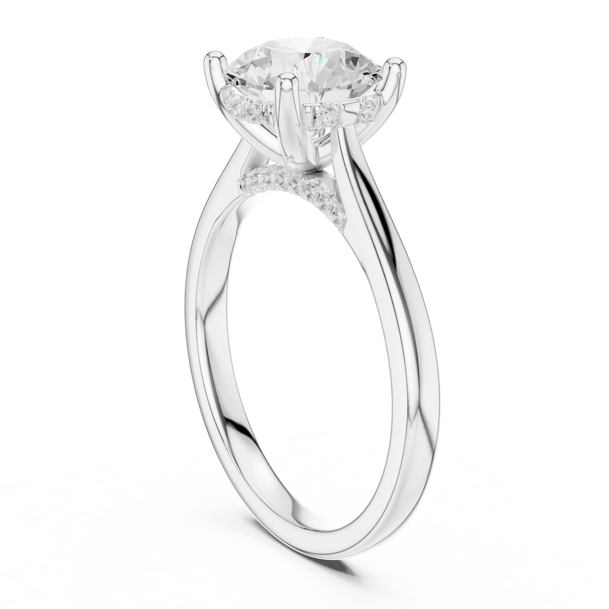 Back view of white gold round solitaire ring with plain domed band and lab-grown diamond – Australia