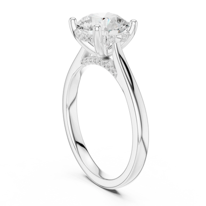 Back view of white gold round solitaire ring with plain domed band and lab-grown diamond – Australia