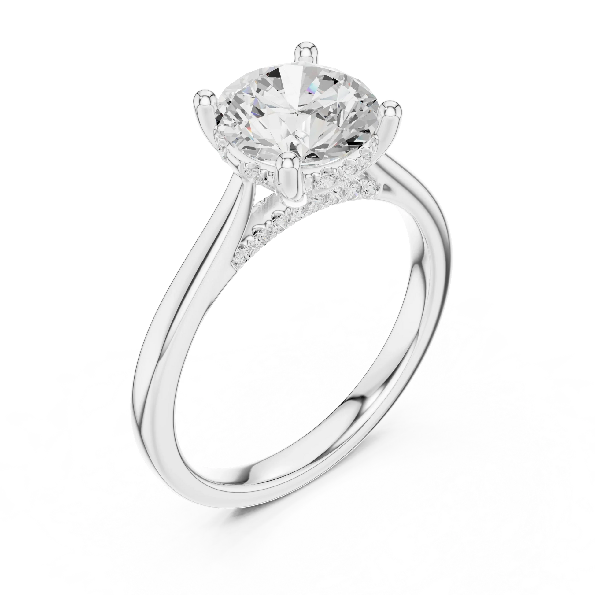 Front view of white gold round solitaire ring with plain domed band and lab-grown diamond – Australia