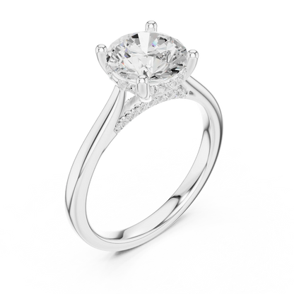 Front view of white gold round solitaire ring with plain domed band and lab-grown diamond – Australia