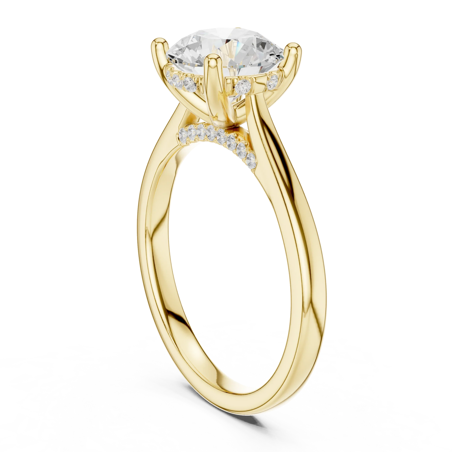 Back view of yellow gold round solitaire ring with plain domed band and lab-grown diamond – Australia