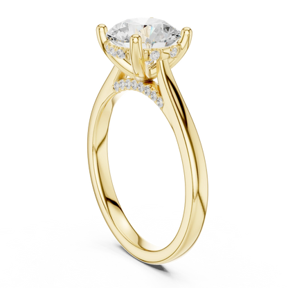 Back view of yellow gold round solitaire ring with plain domed band and lab-grown diamond – Australia