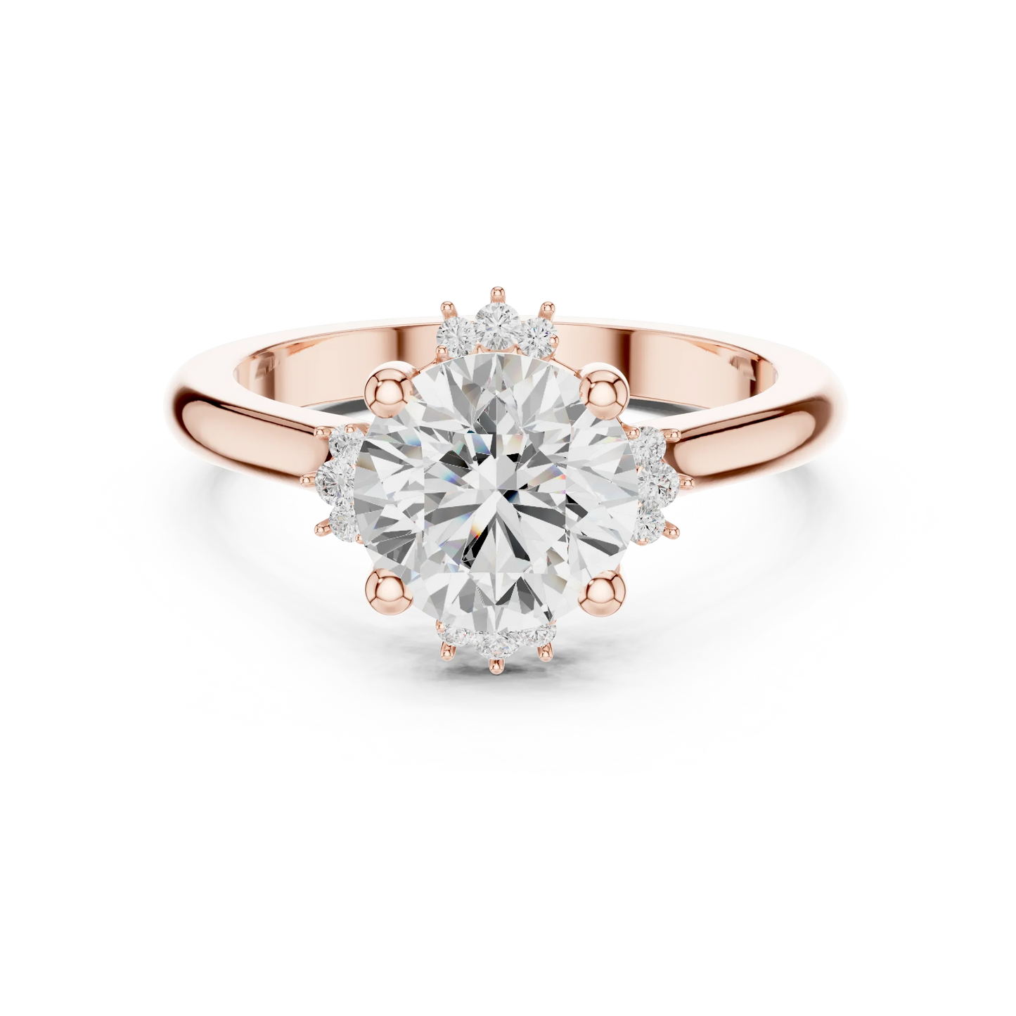 Round starburst cluster halo ring in rose gold with plain domed band and lab-grown diamond 鈥?Australia